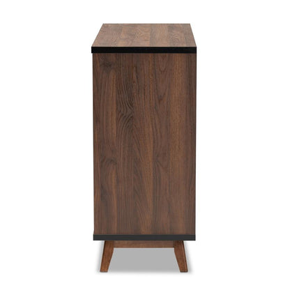 Two-Tone Walnut Brown and Black Finished Wood Wine Storage Cabinet