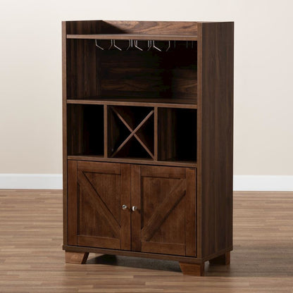 Carrie Transitional Farmhouse Walnut Brown Finished Wood Wine Storage Cabinet