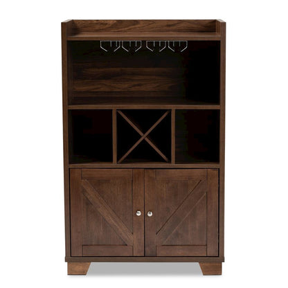 Carrie Transitional Farmhouse Walnut Brown Finished Wood Wine Storage Cabinet