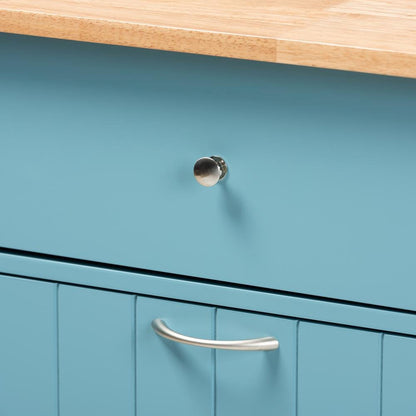 Liona Modern and Contemporary Sky Blue Finished Wood Kitchen Storage Cart