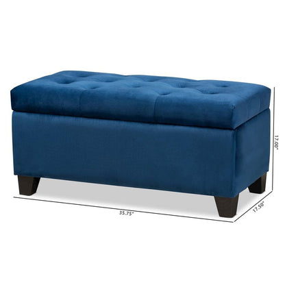 Navy Blue Velvet Fabric Upholstered Storage Ottoman