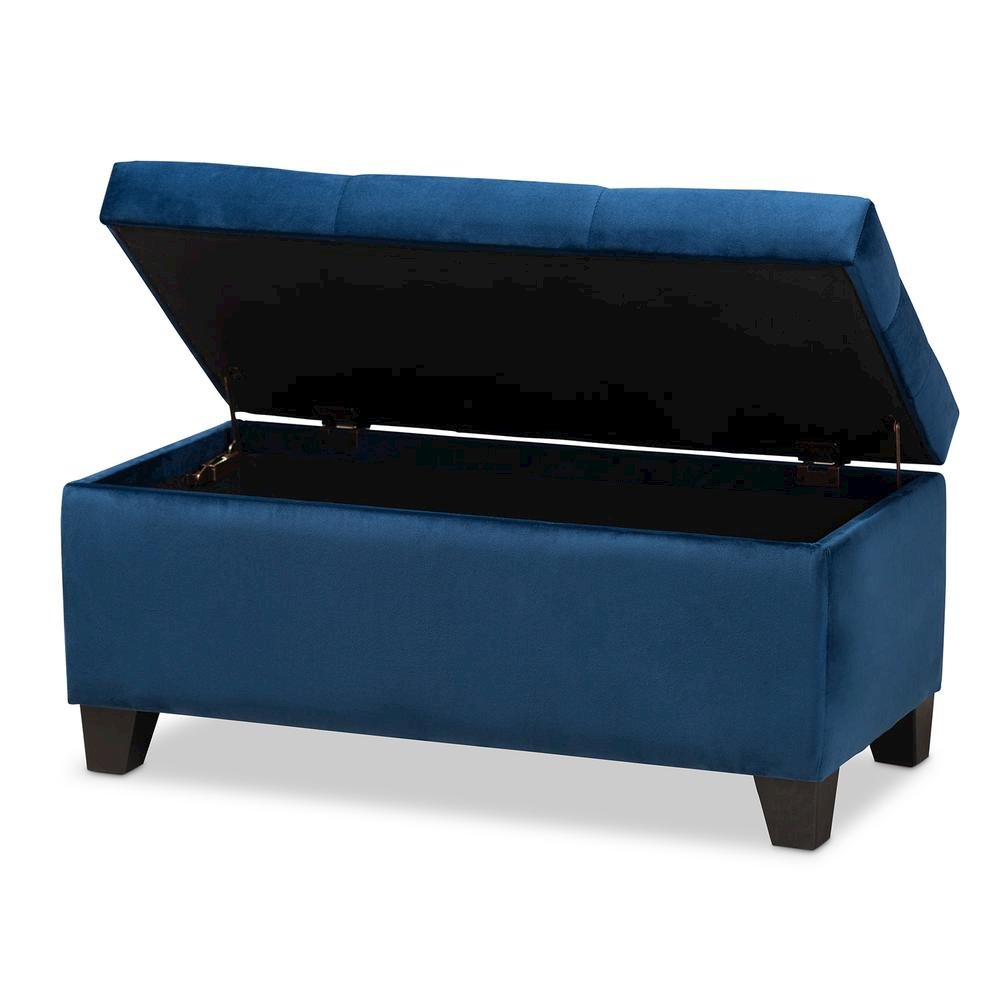 Navy Blue Velvet Fabric Upholstered Storage Ottoman