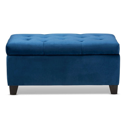 Navy Blue Velvet Fabric Upholstered Storage Ottoman