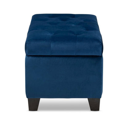 Navy Blue Velvet Fabric Upholstered Storage Ottoman