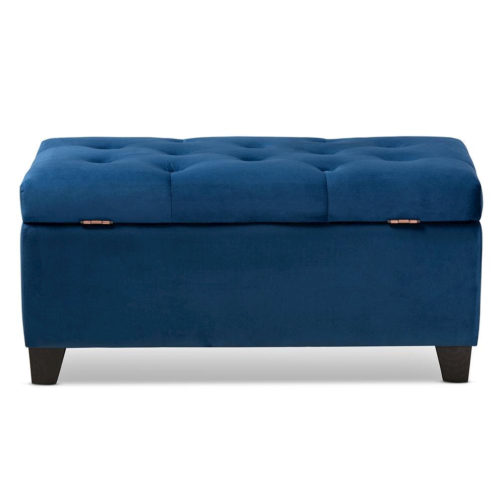 Navy Blue Velvet Fabric Upholstered Storage Ottoman