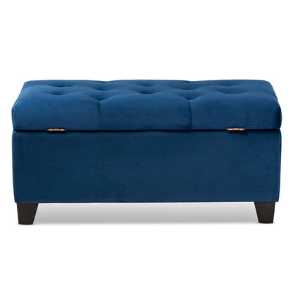 Navy Blue Velvet Fabric Upholstered Storage Ottoman