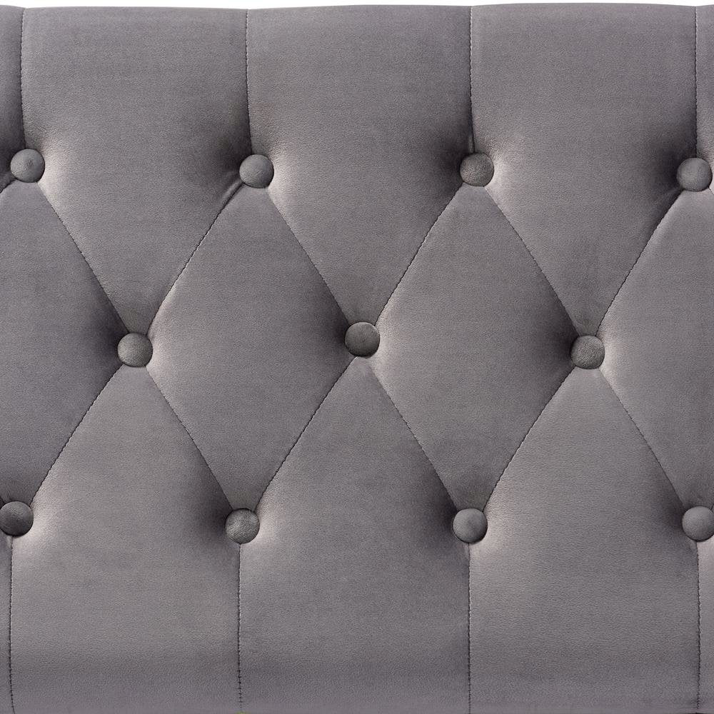 Luxe Grey Velvet Fabric Upholstered Gold Finished Button Tufted Storage Ottoman