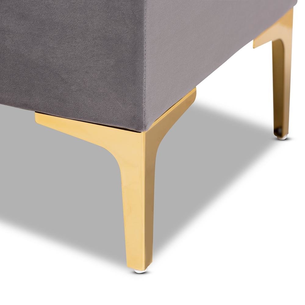 Luxe Grey Velvet Fabric Upholstered Gold Finished Button Tufted Storage Ottoman