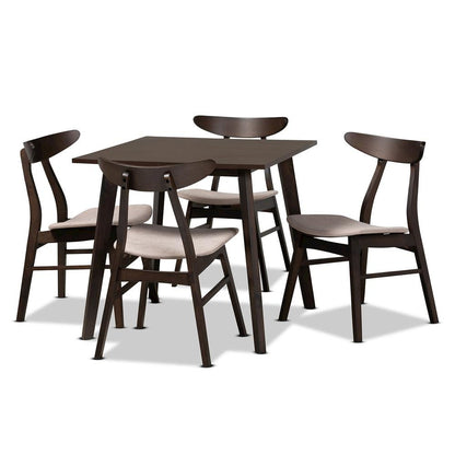 Beige Fabric Upholstered Dark Oak Brown Finished 5-Piece Wood Dining Set