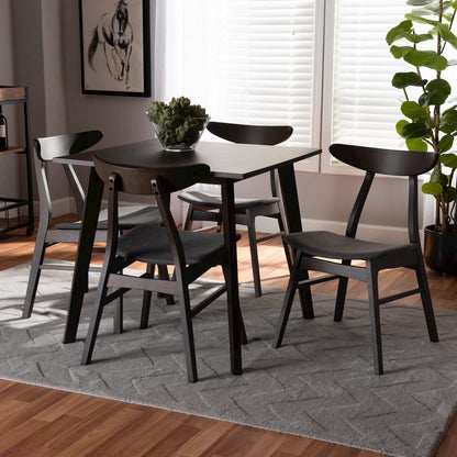 Dark Grey Fabric Upholstered Dark Oak Brown Finished 5-Piece Wood Dining Set