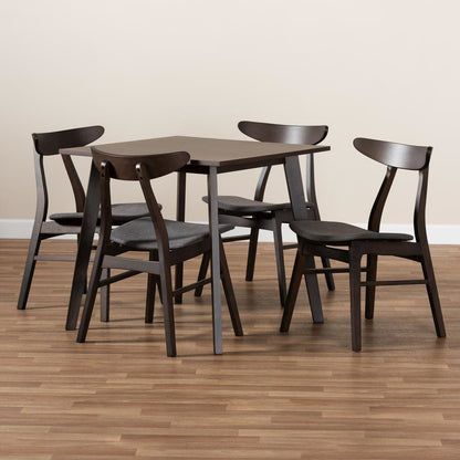 Dark Grey Fabric Upholstered Dark Oak Brown Finished 5-Piece Wood Dining Set