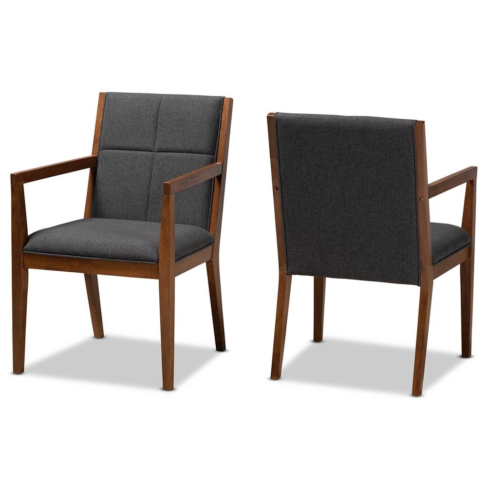 Baxton Studio Theresa Dark Grey and Walnut Effect 2-Piece Chair Set