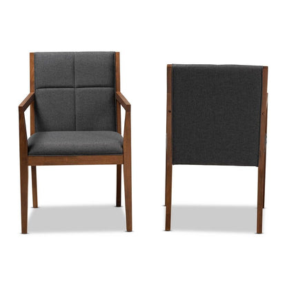 Baxton Studio Theresa Dark Grey and Walnut Effect 2-Piece Chair Set