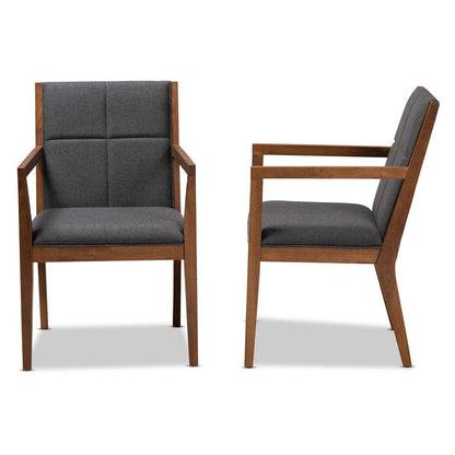 Baxton Studio Theresa Dark Grey and Walnut Effect 2-Piece Chair Set
