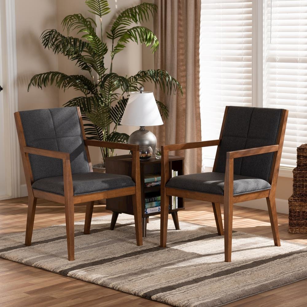 Baxton Studio Theresa Dark Grey and Walnut Effect 2-Piece Chair Set