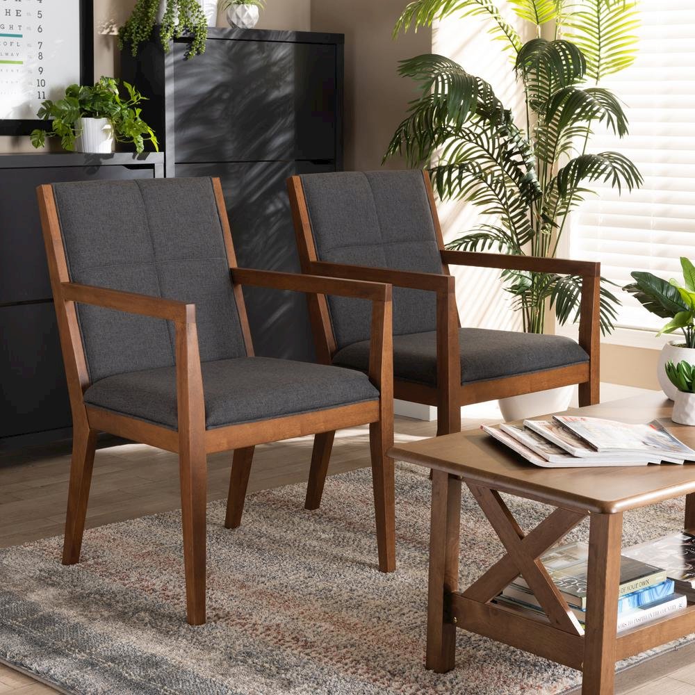 Baxton Studio Theresa Dark Grey and Walnut Effect 2-Piece Chair Set