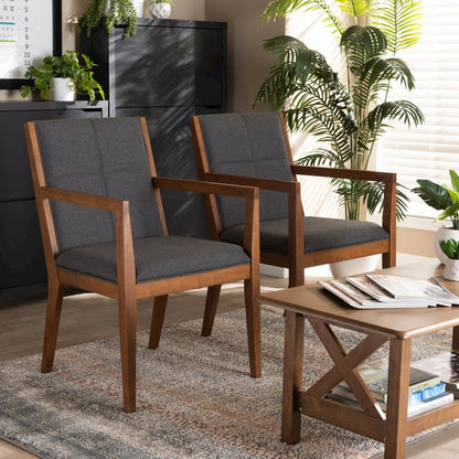 Baxton Studio Theresa Dark Grey and Walnut Effect 2-Piece Chair Set