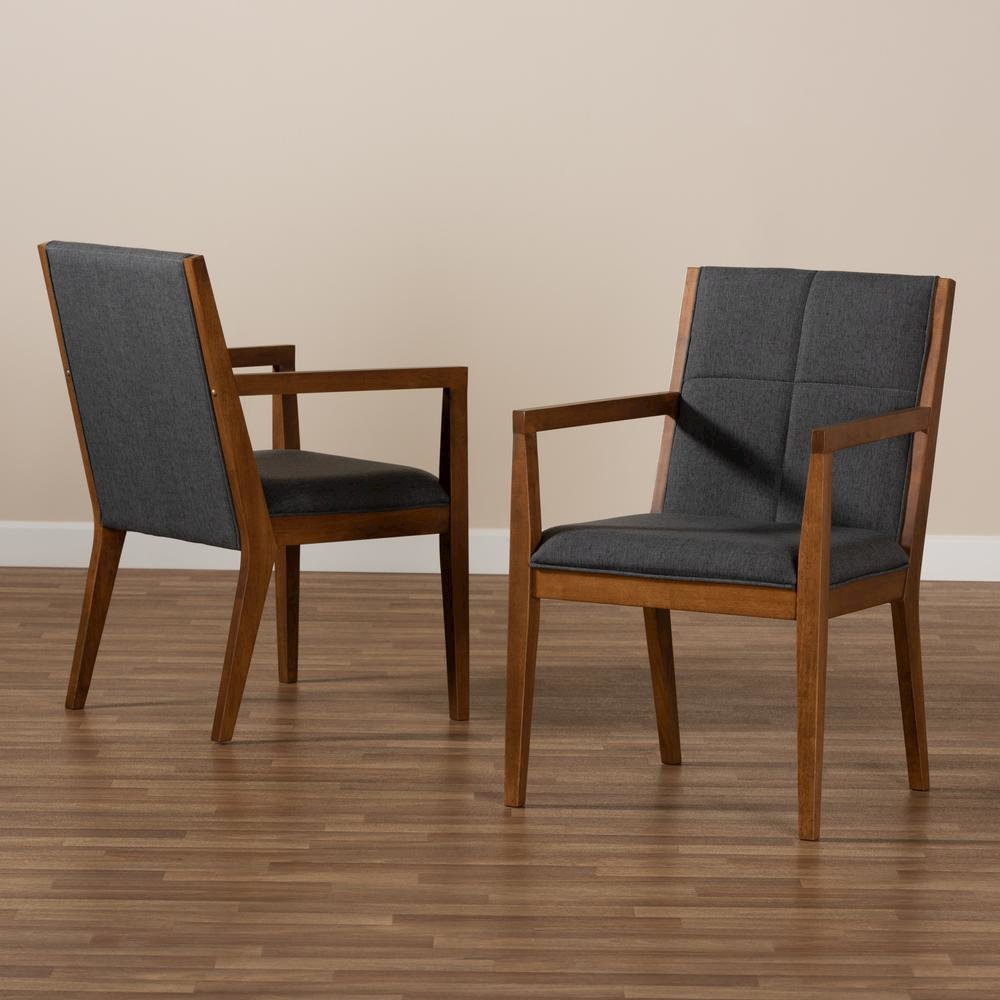Baxton Studio Theresa Dark Grey and Walnut Effect 2-Piece Chair Set