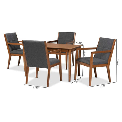 Dark Grey Fabric Upholstered and Walnut Brown Finished Wood 5-Piece Dining Set