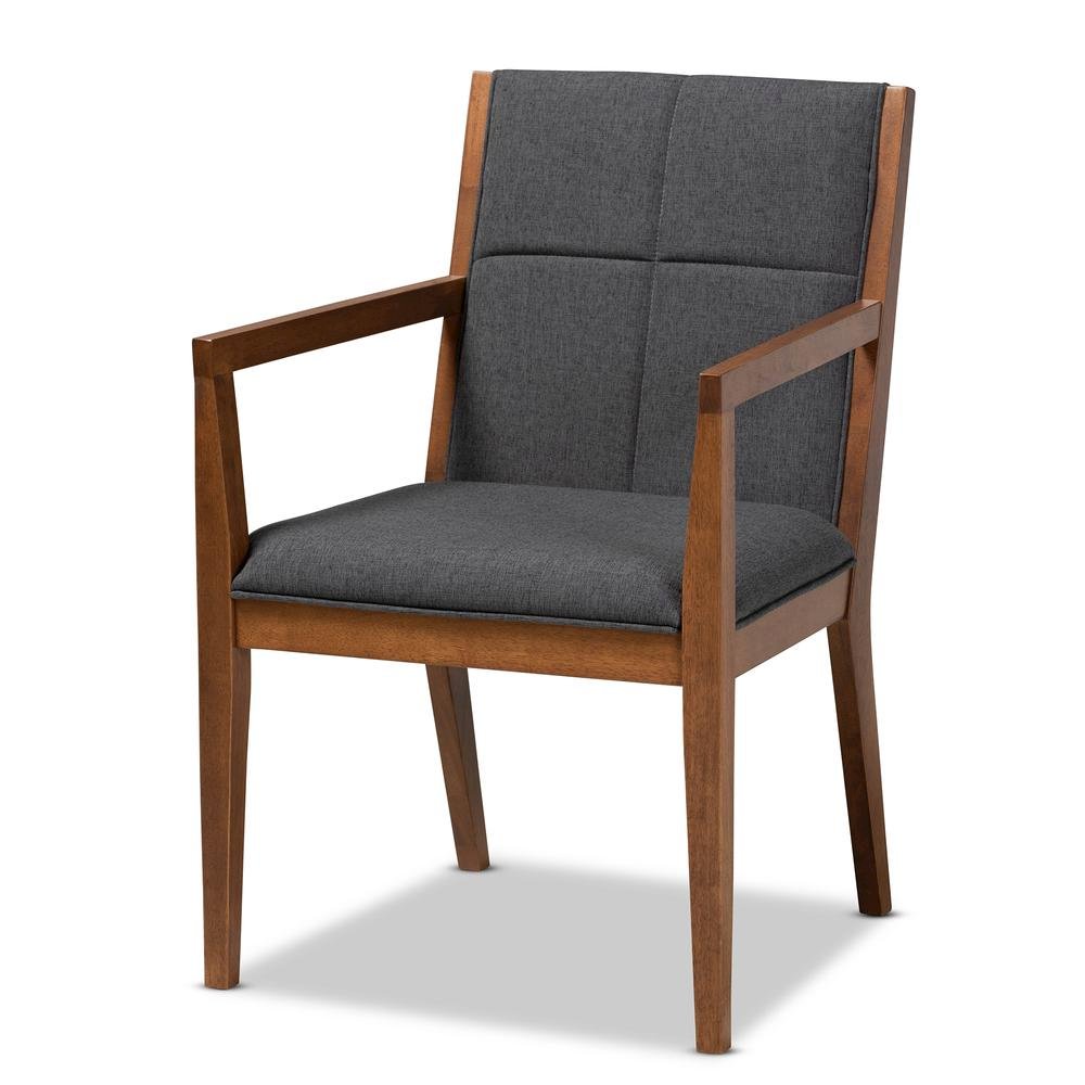 Dark Grey Fabric Upholstered and Walnut Brown Finished Wood 5-Piece Dining Set