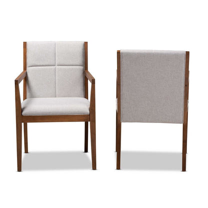Baxton Studio Theresa Greige and Walnut Effect 2-Piece Chair Set