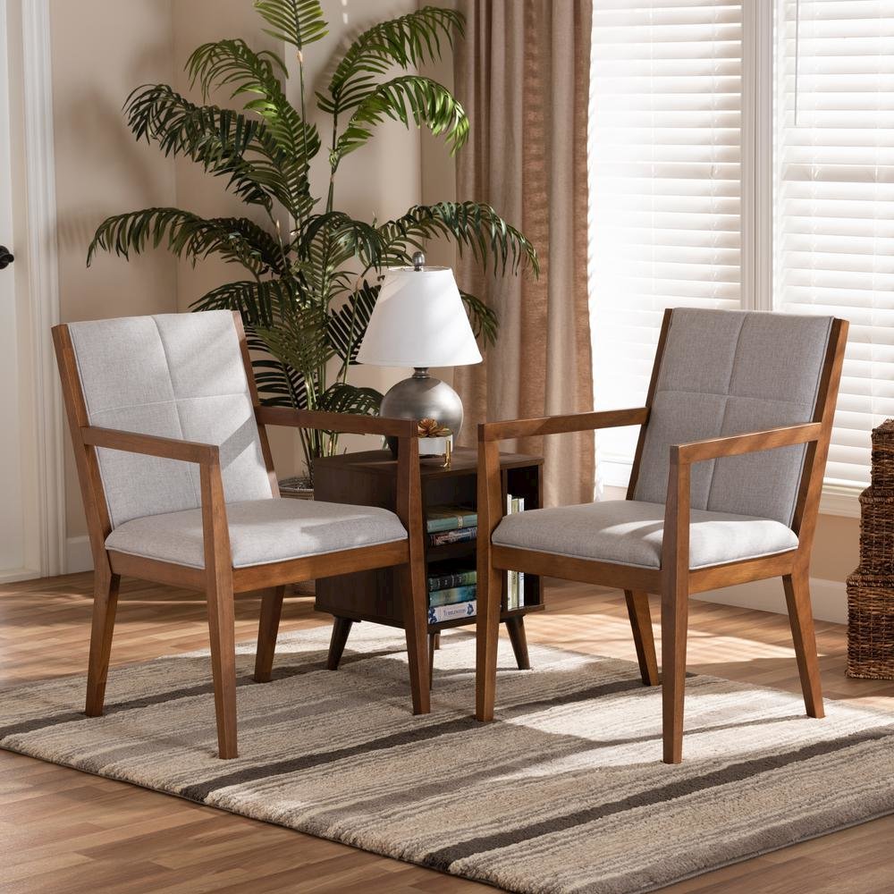 Baxton Studio Theresa Greige and Walnut Effect 2-Piece Chair Set