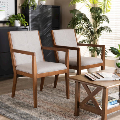 Baxton Studio Theresa Greige and Walnut Effect 2-Piece Chair Set
