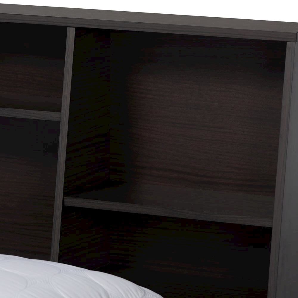 Dark Brown Finished Wood Queen Size Platform Storage Bed with Shelves