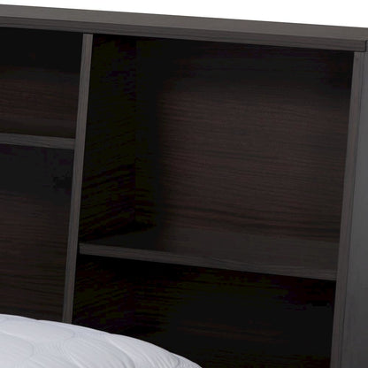 Dark Brown Finished Wood Queen Size Platform Storage Bed with Shelves