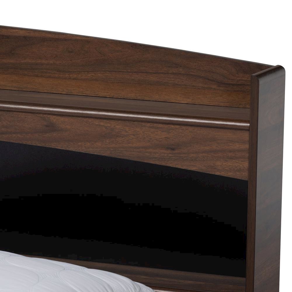 Rustic Walnut Brown Finished Wood Queen Size Platform Bed with Shelves