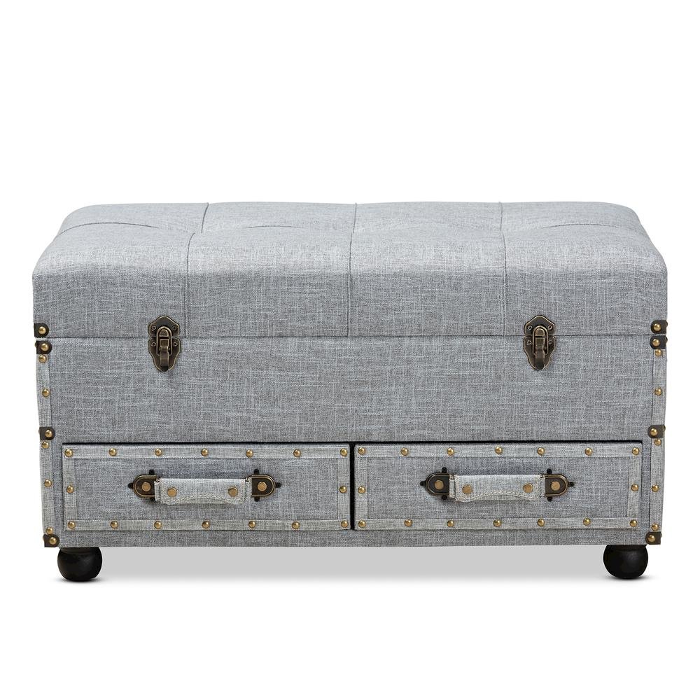Flynn Modern Transitional Grey Fabric Upholstered 2-Drawer Storage Trunk Ottoman