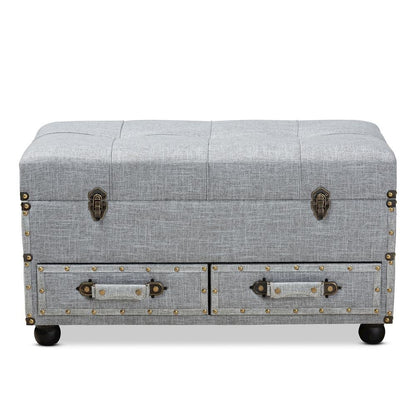 Flynn Modern Transitional Grey Fabric Upholstered 2-Drawer Storage Trunk Ottoman