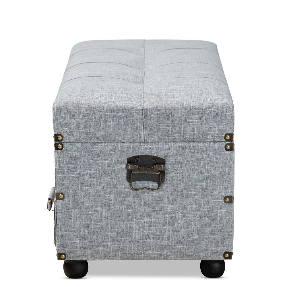 Flynn Modern Transitional Grey Fabric Upholstered 2-Drawer Storage Trunk Ottoman