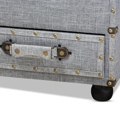Flynn Modern Transitional Grey Fabric Upholstered 2-Drawer Storage Trunk Ottoman