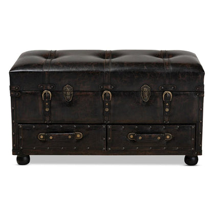 Leather Upholstered 2-Drawer Storage Trunk Ottoman