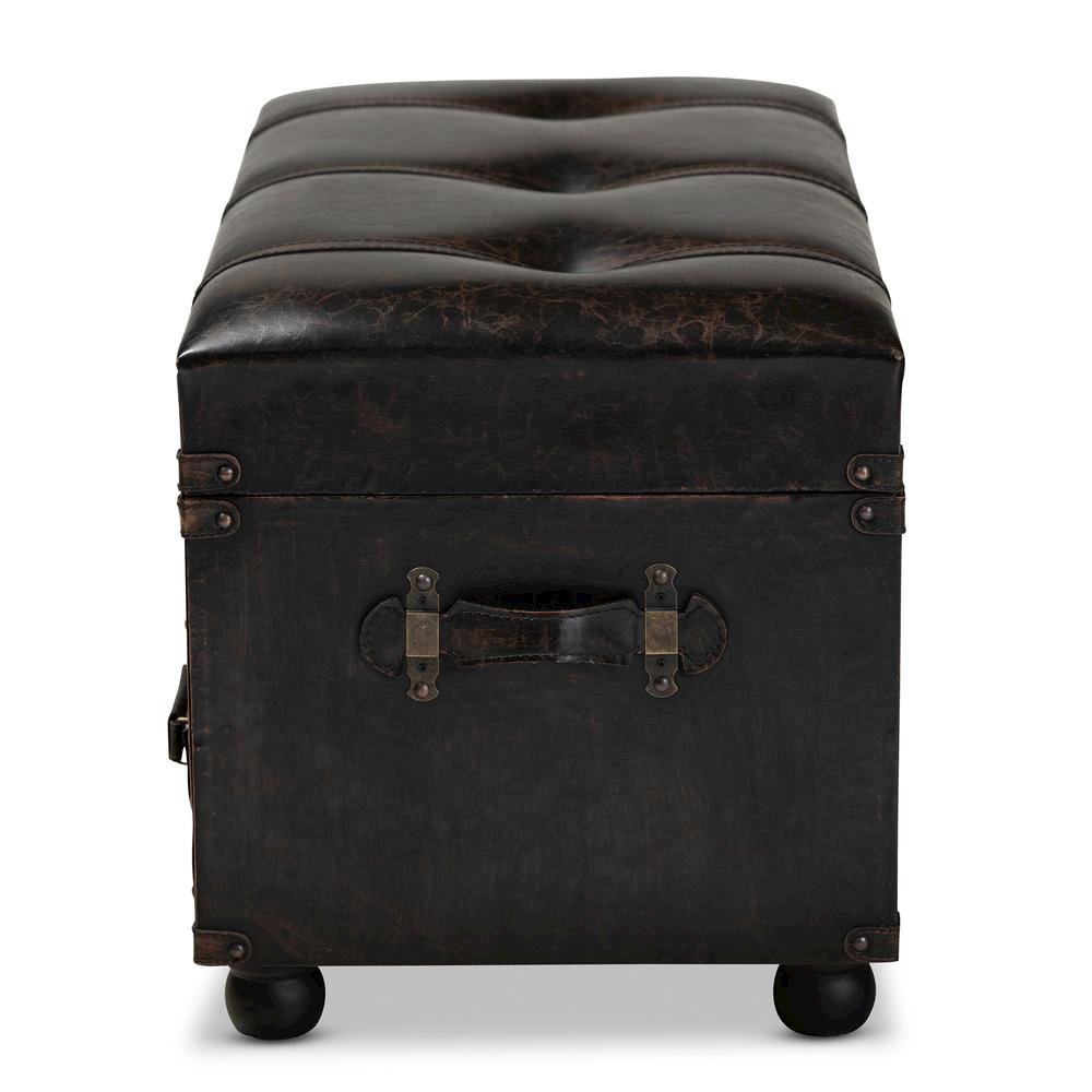 Leather Upholstered 2-Drawer Storage Trunk Ottoman