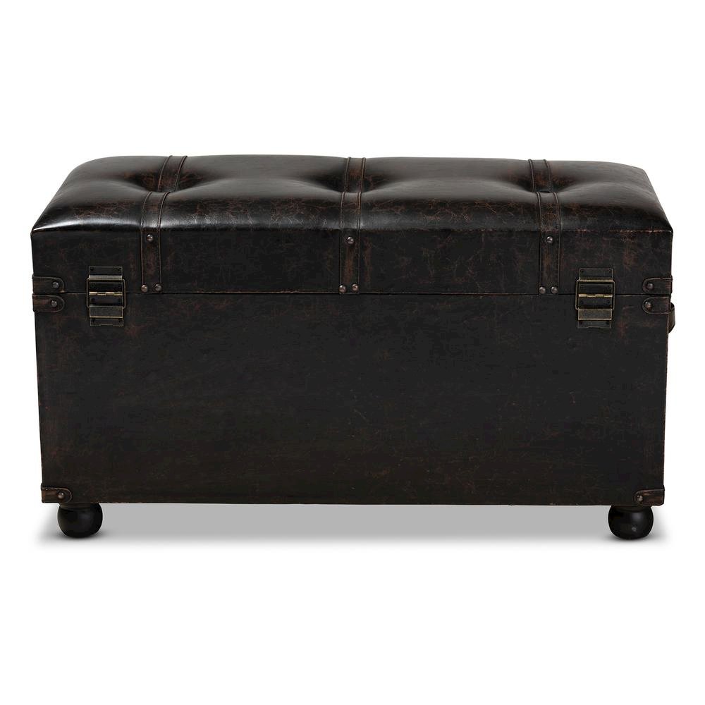Leather Upholstered 2-Drawer Storage Trunk Ottoman