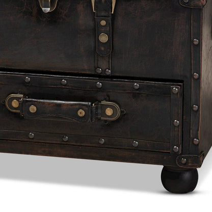 Leather Upholstered 2-Drawer Storage Trunk Ottoman