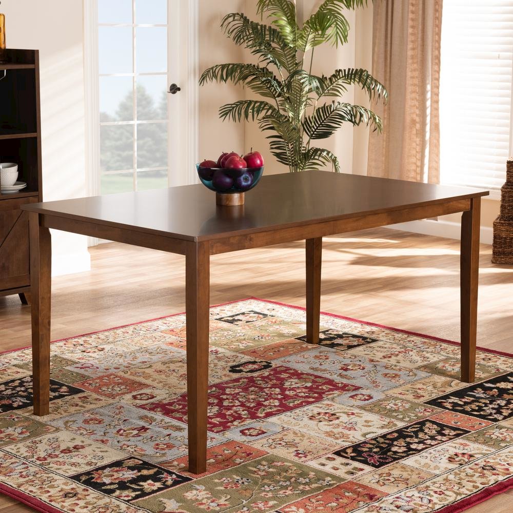 Walnut Brown Finished Rectangular Wood Dining Table