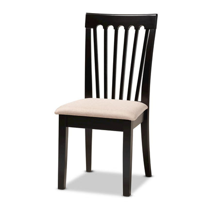 Sand Fabric Upholstered and Dark Brown Finished Wood 7-Piece Dining Set