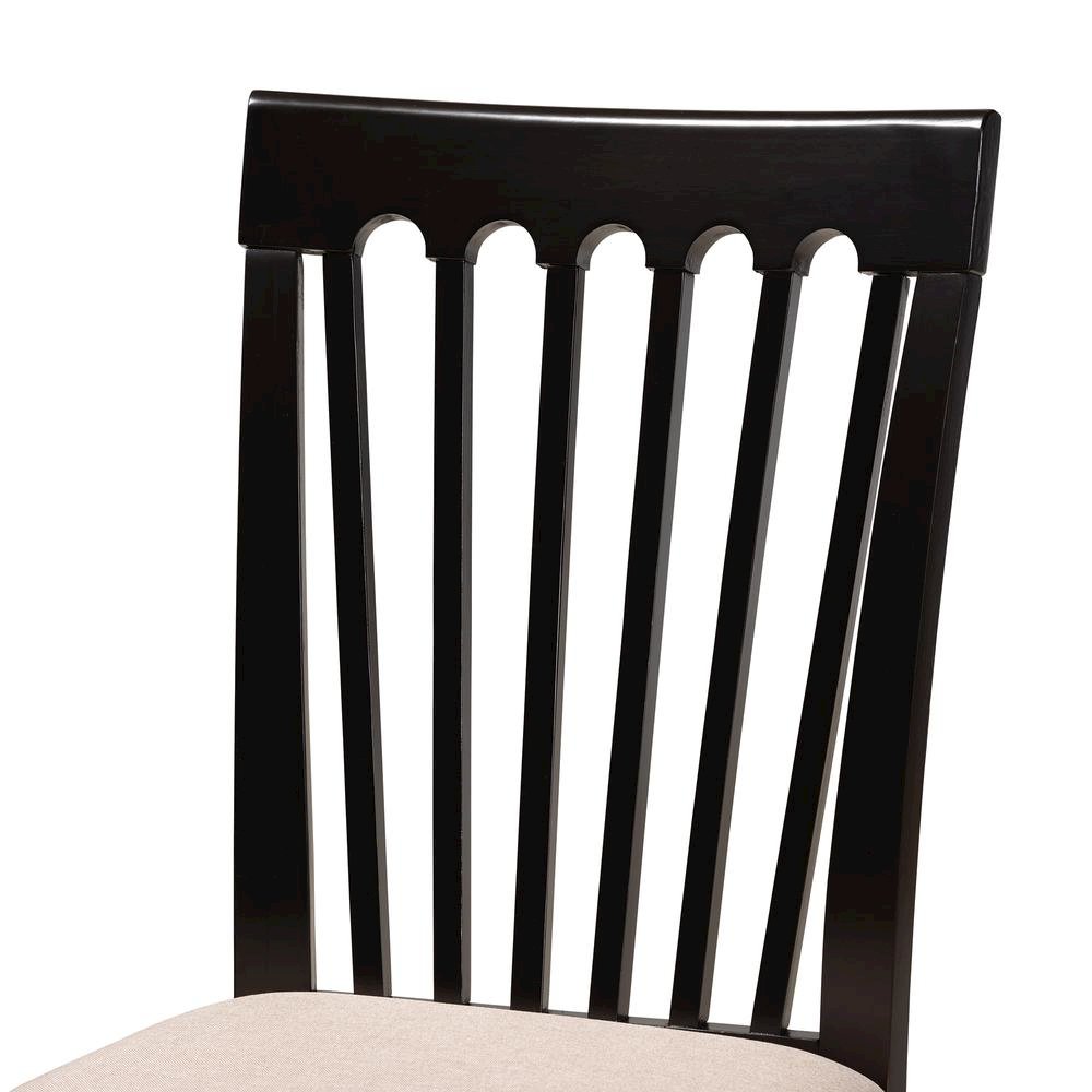 Sand Fabric Upholstered and Dark Brown Finished Wood 7-Piece Dining Set