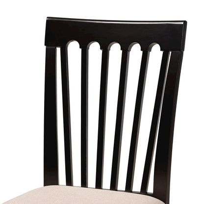 Sand Fabric Upholstered and Dark Brown Finished Wood 7-Piece Dining Set