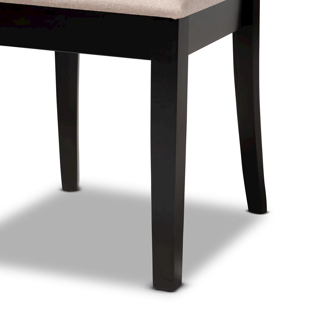 Sand Fabric Upholstered and Dark Brown Finished Wood 7-Piece Dining Set