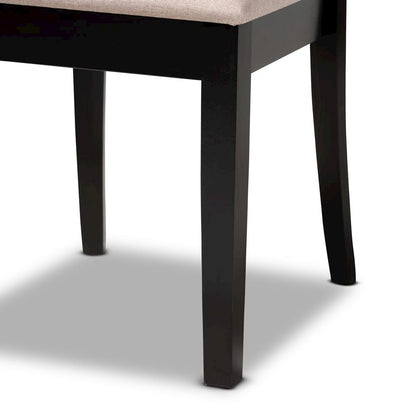 Sand Fabric Upholstered and Dark Brown Finished Wood 7-Piece Dining Set
