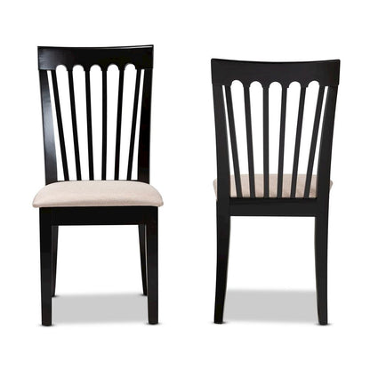 Fabric Upholstered Espresso Brown Finished 2-Piece Wood Dining Chair Set Set