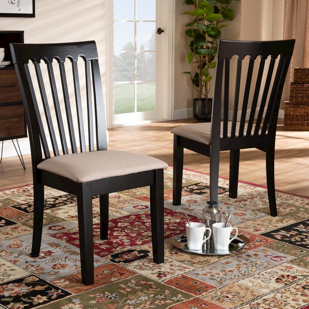 Fabric Upholstered Espresso Brown Finished 2-Piece Wood Dining Chair Set Set