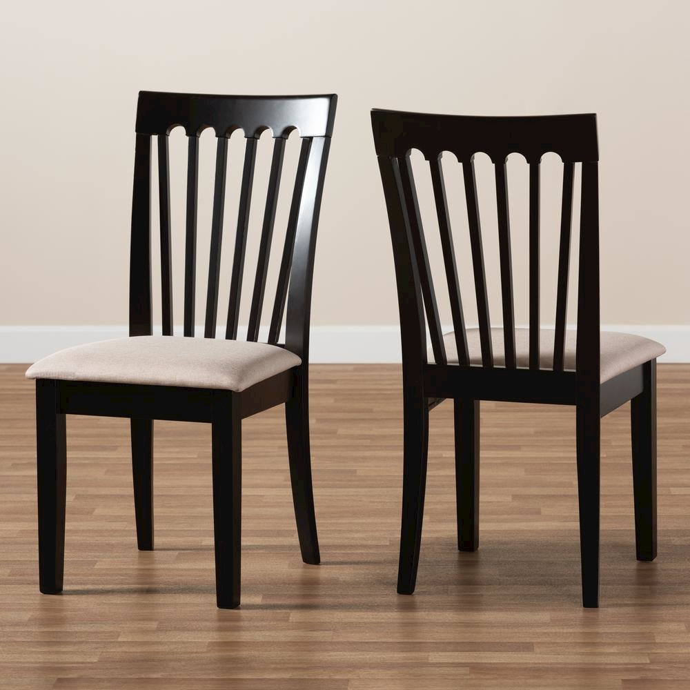 Fabric Upholstered Espresso Brown Finished 2-Piece Wood Dining Chair Set Set