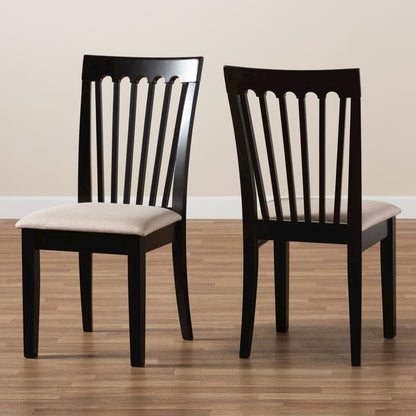 Fabric Upholstered Espresso Brown Finished 2-Piece Wood Dining Chair Set Set