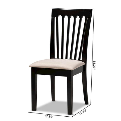 Fabric Upholstered Espresso Brown Finished 2-Piece Wood Dining Chair Set Set