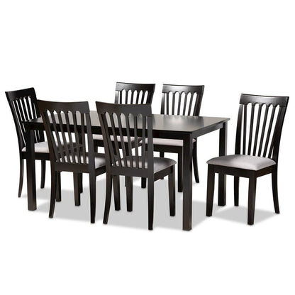 Gray Fabric Upholstered and Espresso Brown Finished Wood 7-Piece Dining Set